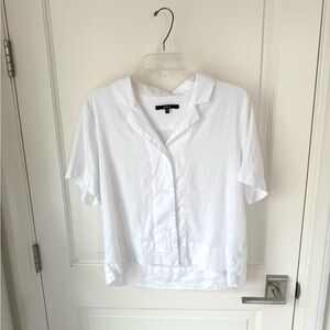 Quince White Linen Short Sleeve Shirt Button Up & Open Collar WOMEN’s MEDIUM